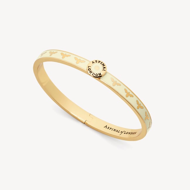 Thin Bee Bangle Ivory Enamel & 18ct Gold Plated