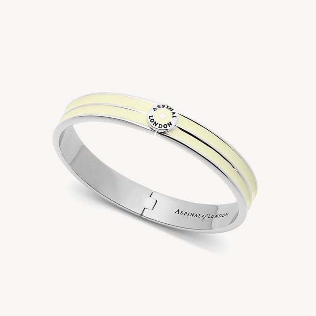 Ribbed Enamel Bangle Ivory Enamel & Palladium Silver Plated