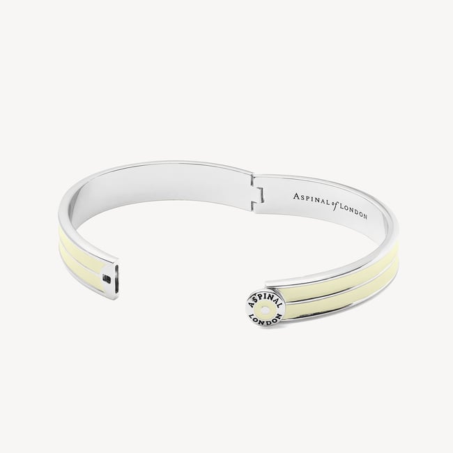 Ribbed Enamel Bangle Ivory Enamel & Palladium Silver Plated