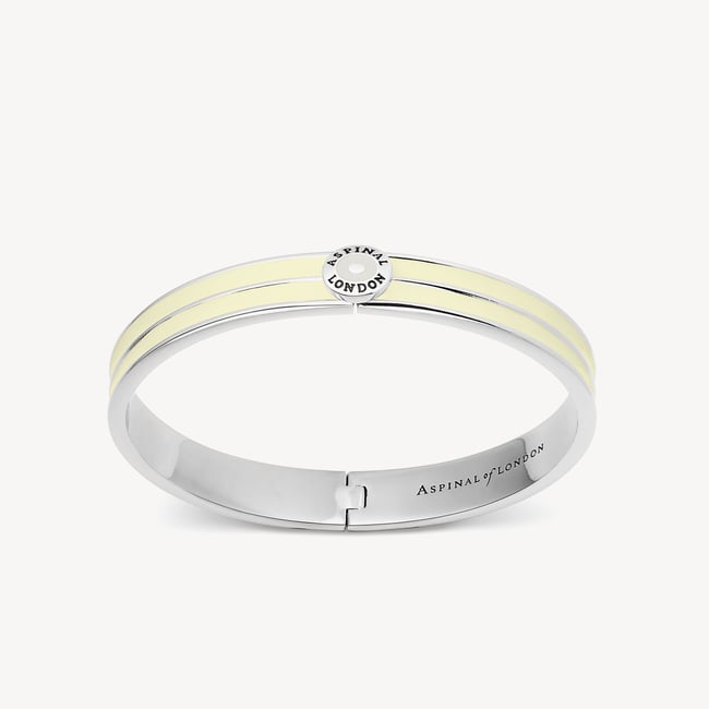 Ribbed Enamel Bangle Ivory Enamel & Palladium Silver Plated