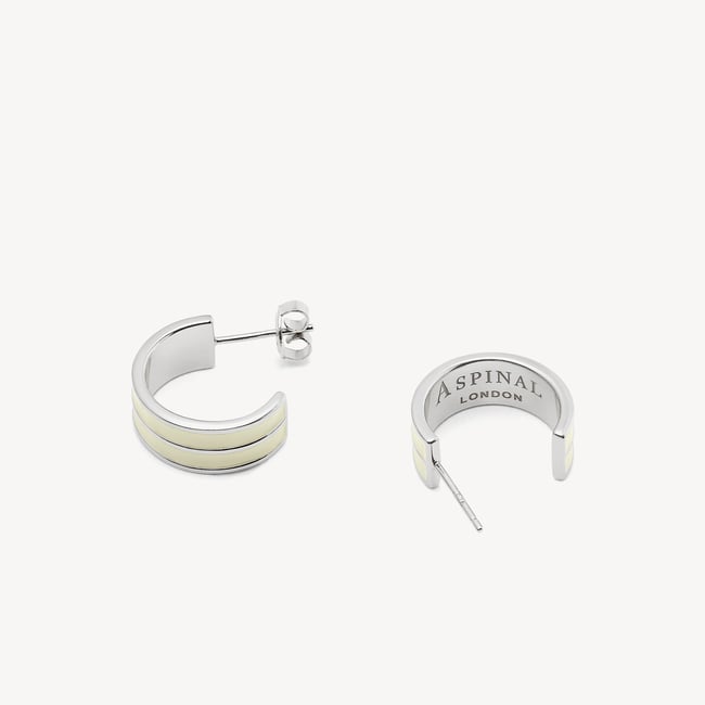 Ribbed Enamel Hoop Earring Ivory Enamel & Palladium Silver Plated