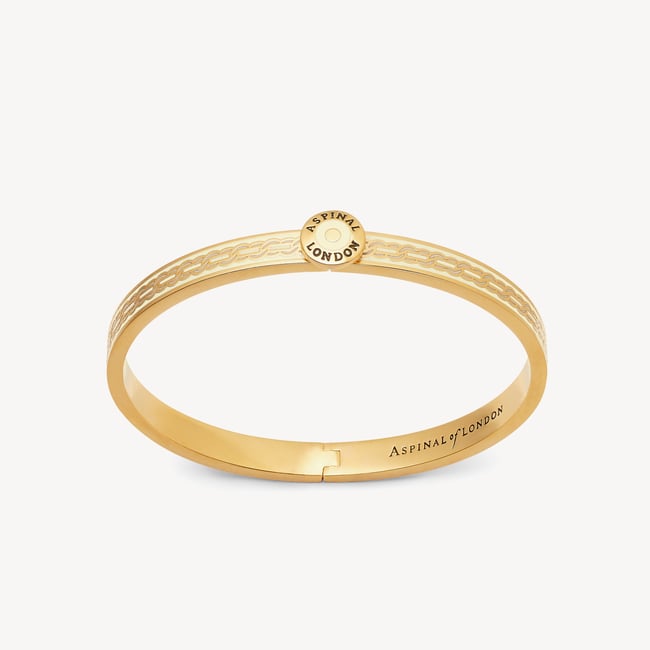 Mayfair Chain Enamel Bangle Ivory Enamel & 18ct Gold Plated