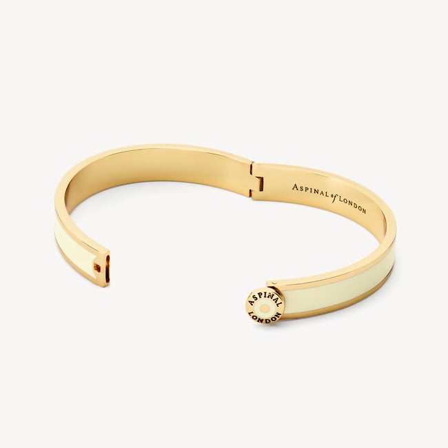 Enamel Earrings & Bangle Set Ivory Enamel & 18ct Gold Plated