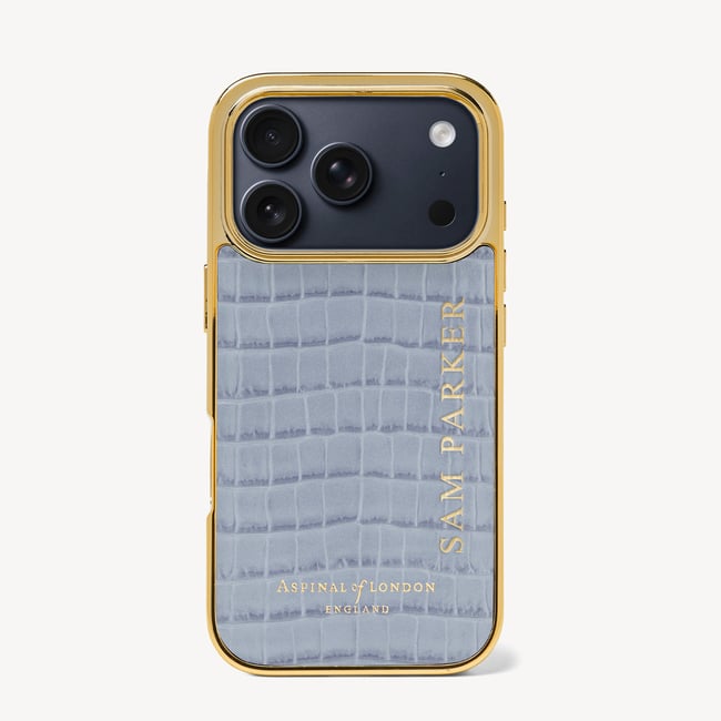 iPhone 17 Pro Case Deep Shine Sky Blue Small Croc