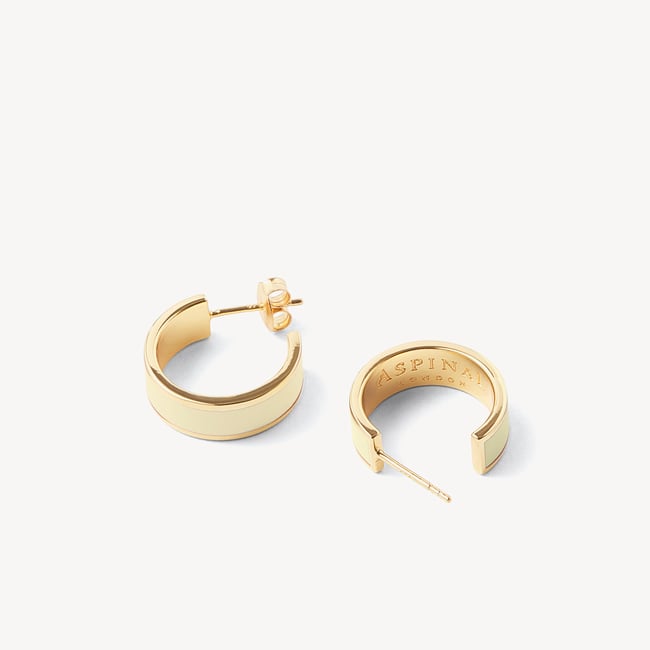 Enamel Hoop Earrings Ivory Enamel & 18ct Gold Plated