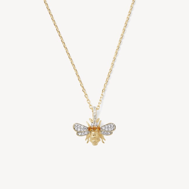 Diamond Bee Pendant Necklace 0.237ct White Sapphire & Citrine