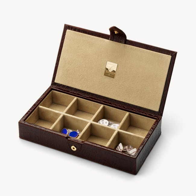 Men's Cufflink Box Deep Shine Amazon Brown Croc
