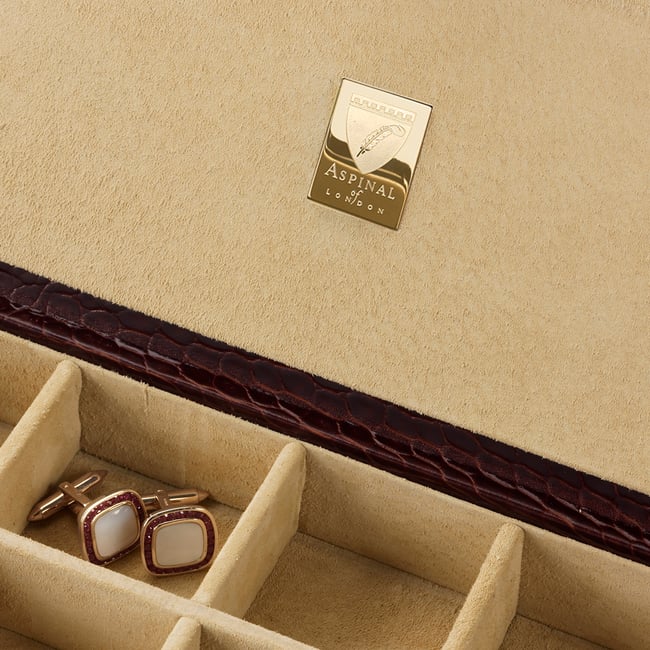Men's Cufflink Box Deep Shine Amazon Brown Croc