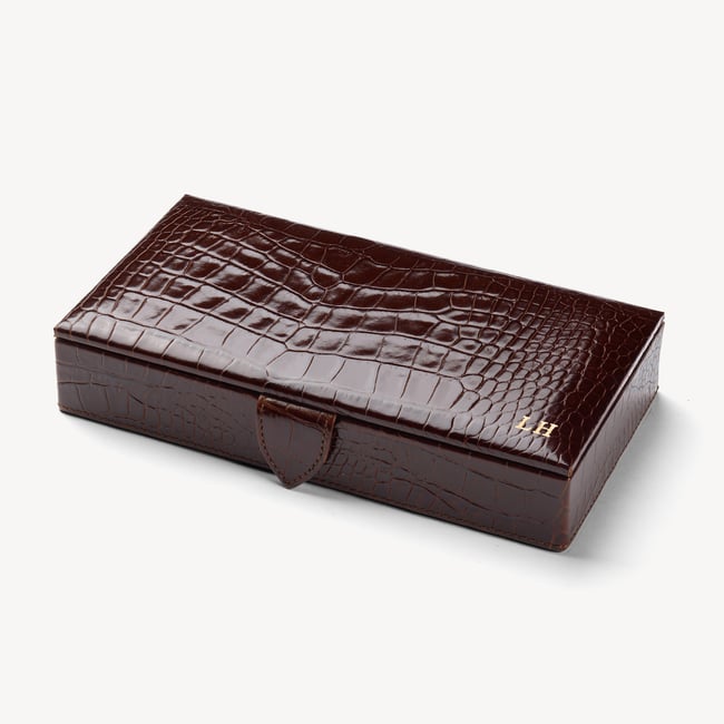 Men's Cufflink Box Deep Shine Amazon Brown Croc