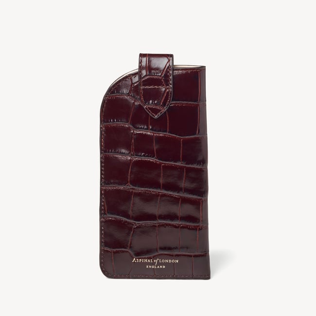 Glasses Case with Tab Deep Shine Amazon Brown Croc
