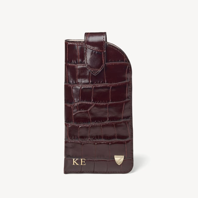Glasses Case with Tab Deep Shine Amazon Brown Croc