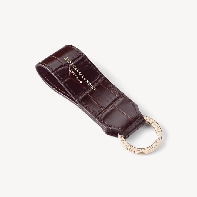 Small Leather Loop Keyring Deep Shine Amazon Brown Croc