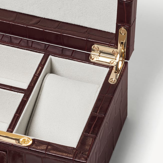 Three Piece Watch Box Deep Shine Amazon Brown Croc