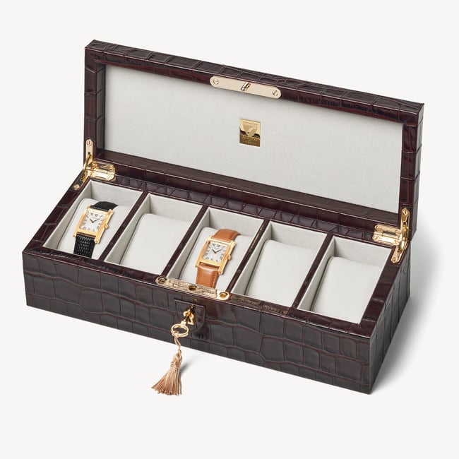 Five Piece Watch Box Deep Shine Amazon Brown Croc