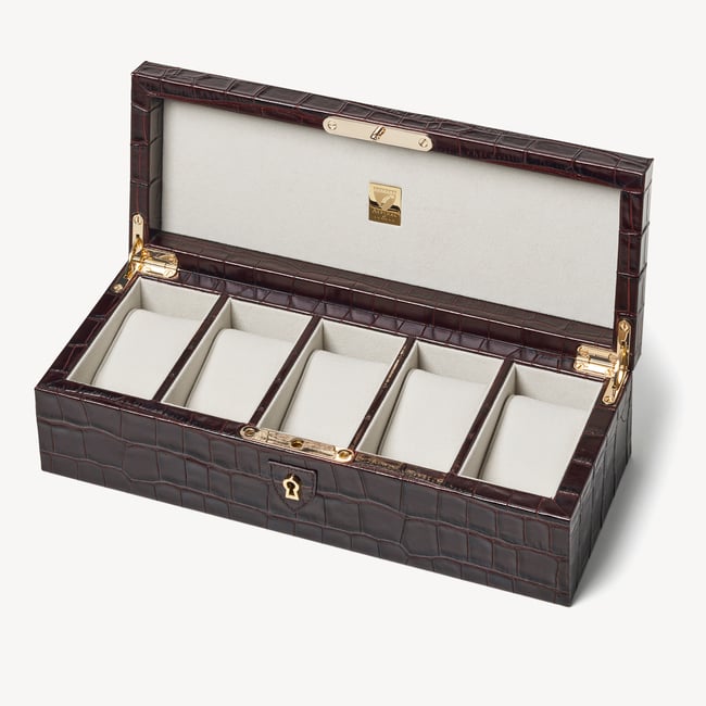Five Piece Watch Box Deep Shine Amazon Brown Croc
