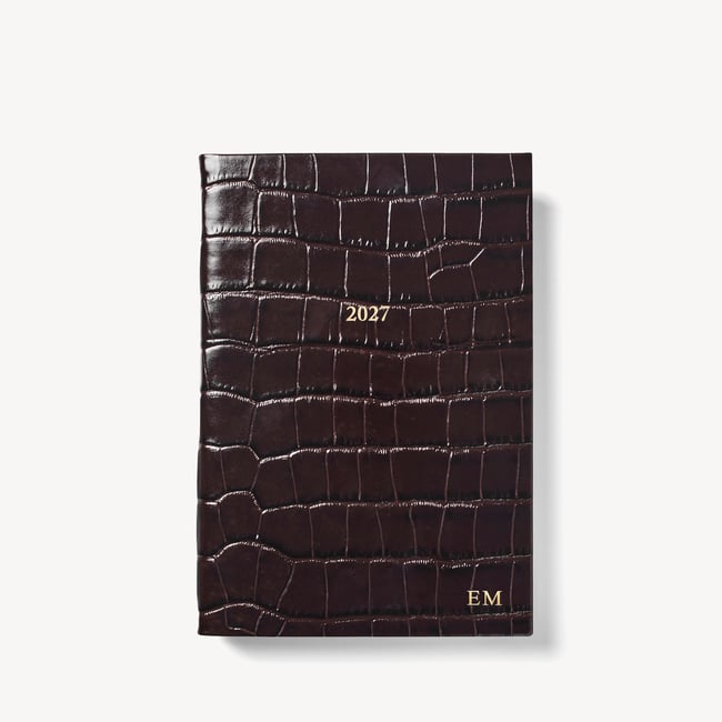 2027 A5 Day to Page Diary & Pen Set Deep Shine Amazon Brown Croc