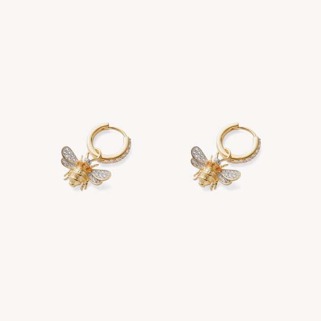 Diamond Bee Charm Earrings 0.416ct White Sapphire & Citrine
