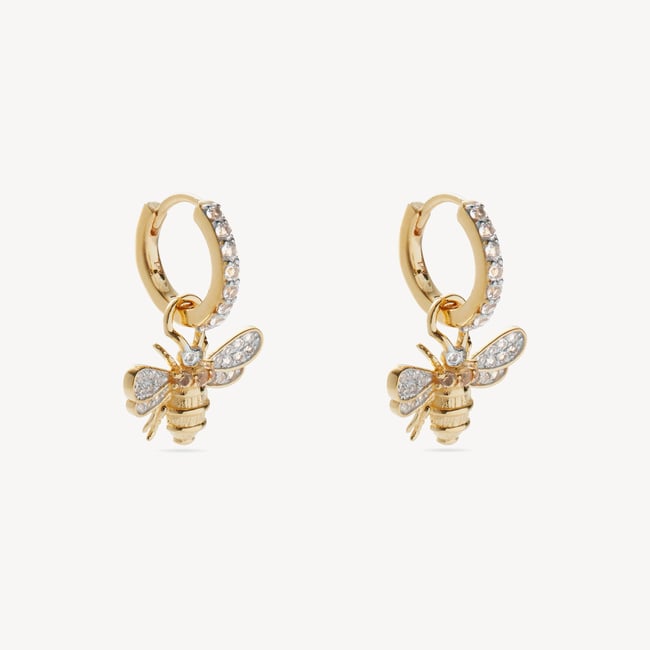 Diamond Bee Charm Earrings 0.416ct White Sapphire & Citrine