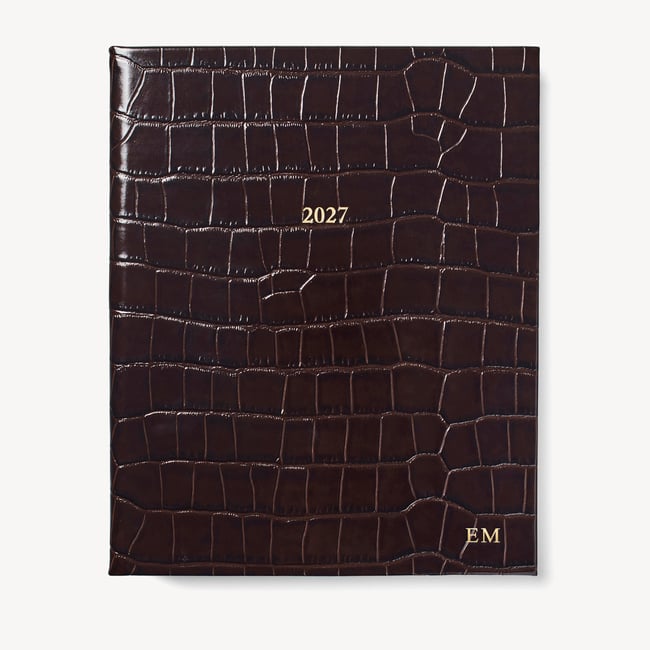 2027 A4 Week to View Diary & Pen Set Deep Shine Amazon Brown Croc