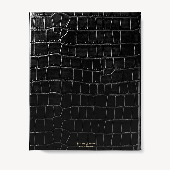 2027 A4 Week to View Diary & Pen Set Deep Shine Black Croc