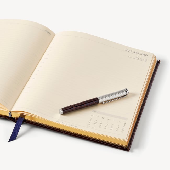 2027 A4 Day to Page Diary & Pen Set Deep Shine Amazon Brown Croc