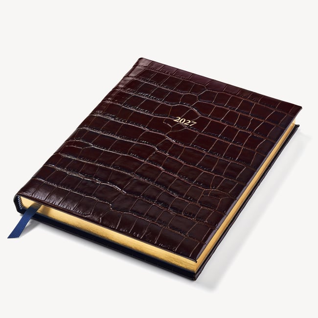 2027 A4 Day to Page Diary & Pen Set Deep Shine Amazon Brown Croc