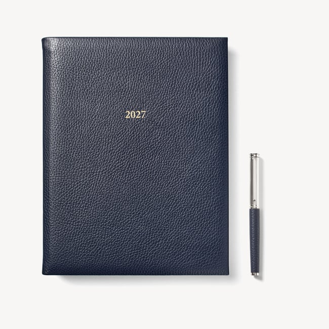 2027 A4 Day to Page Diary & Pen Set Navy Pebble