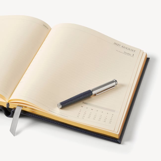 2027 A4 Day to Page Diary & Pen Set Navy Pebble