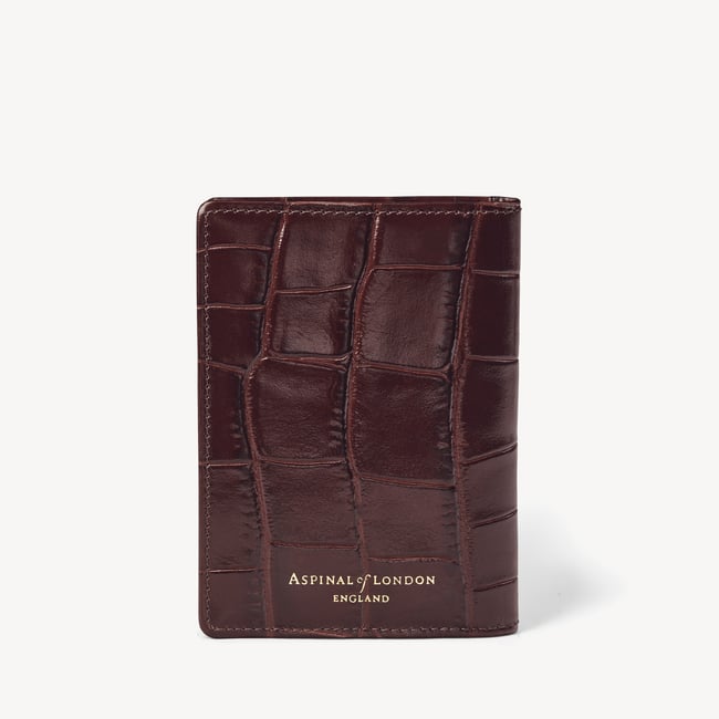 Double Fold Credit Card Holder Deep Shine Amazon Brown Croc