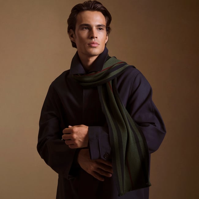 Striped Merino Wool Scarf Evergreen, Merlot & Navy Merino Wool