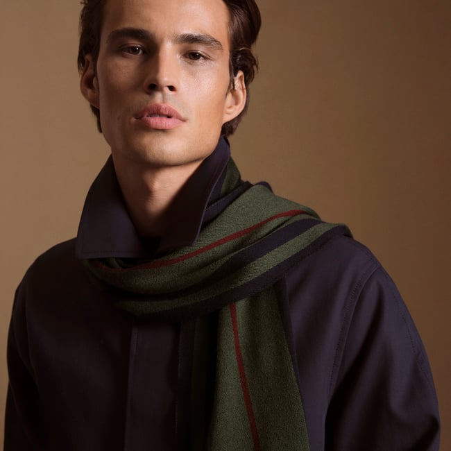 Striped Merino Wool Scarf Evergreen, Merlot & Navy Merino Wool