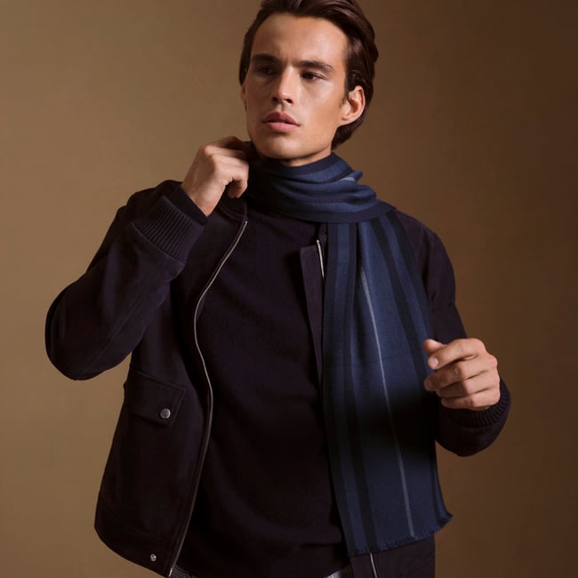 Striped Merino Wool Scarf Blue, Indigo & Slate Merino Wool