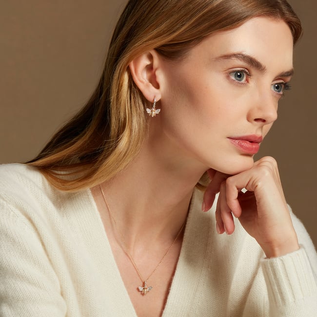 Diamond Bee Charm Earrings 0.416ct White Sapphire & Citrine