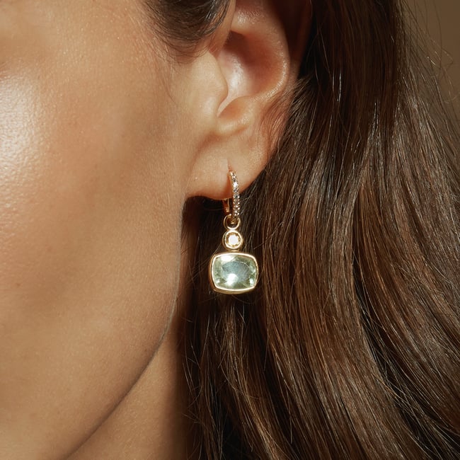 Duo Gemstone Charm Hoop Earrings Green Amethyst & Citrine
