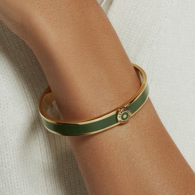 Enamel Bangle Racing Green Enamel & 18ct Gold Plated