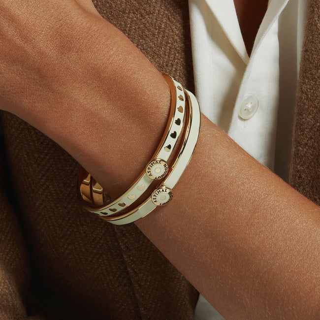 Thin Love Hearts Bangle Ivory Enamel & 18ct Gold Plated