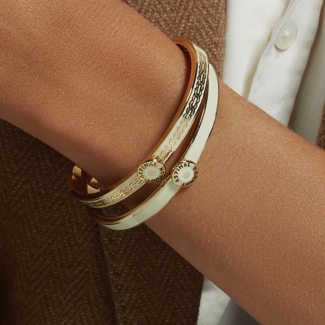 Mayfair Chain Enamel Bangle Ivory Enamel & 18ct Gold Plated