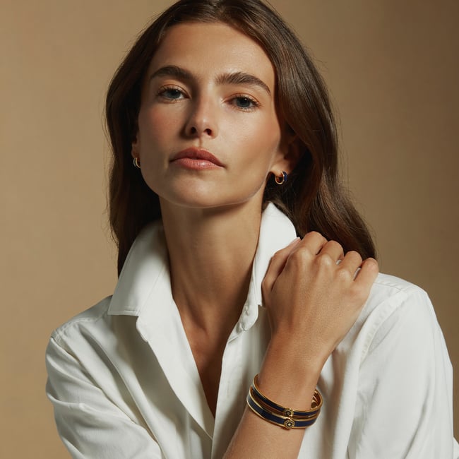 Thin Enamel Bangle Navy Enamel & 18ct Gold Plated