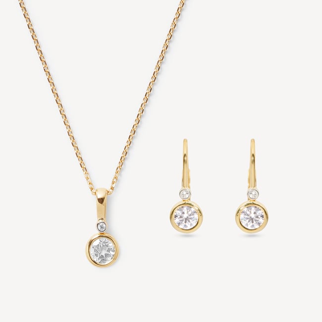 Diamond Necklace & Earrings Set Diamond, White Sapphire & 14ct Solid Gold