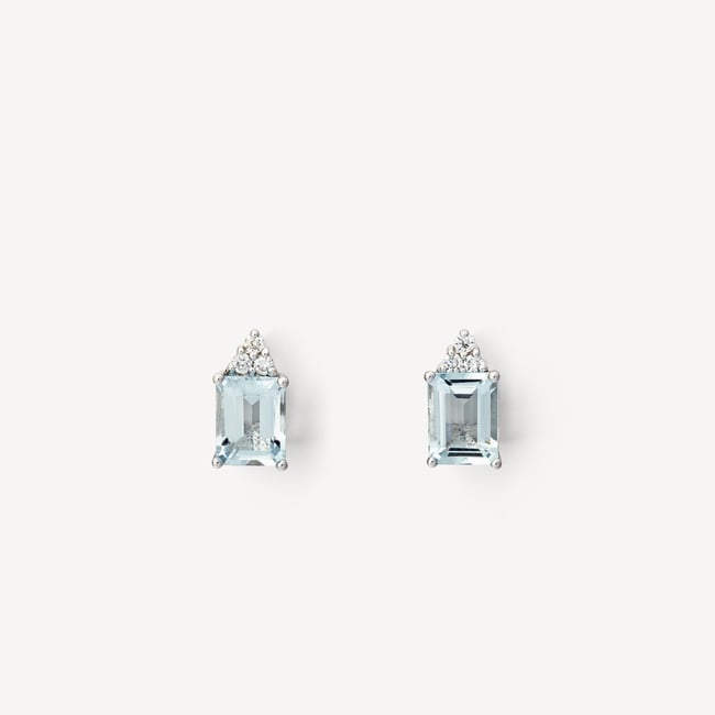 Iris Necklace & Stud Set Aquamarine & Diamonds set in 18ct Solid White Gold