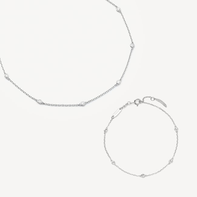 Celeste Necklace & Bracelet Set Diamond & 14ct Solid White Gold