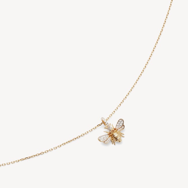 Bee Necklace & Earrings Set Diamond & 14ct Solid Gold