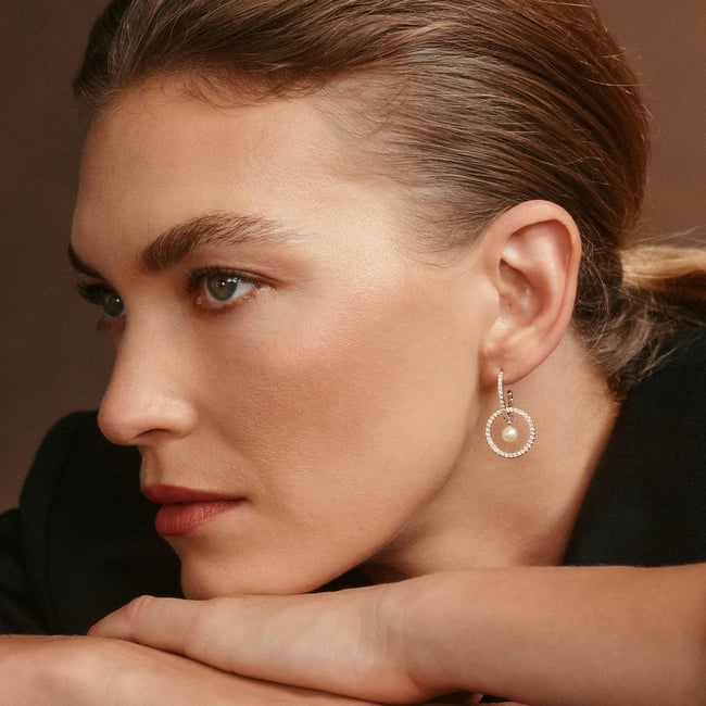 Statement Halo Pendant & Earrings Set Diamond, Pearl & 14ct Solid Gold