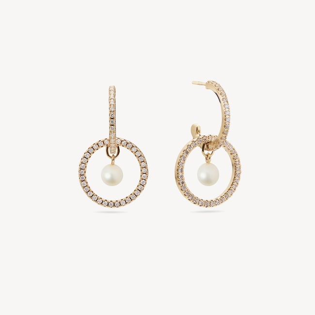 Statement Halo Pendant & Earrings Set Diamond, Pearl & 14ct Solid Gold