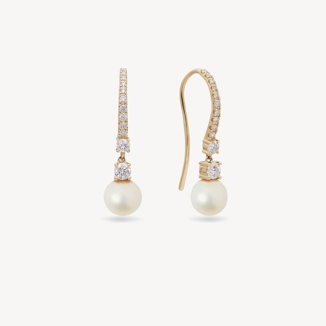Icy Drop Necklace & Earrings Set Diamond, Pearl & 14ct Solid Gold