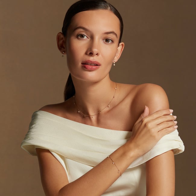 Celeste Drop Necklace, Bracelet & Earrings Set Diamond, Pearl & 14ct Solid Gold
