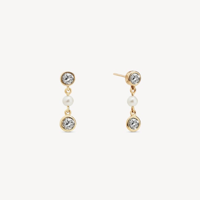 Celeste Drop Necklace, Bracelet & Earrings Set Diamond, Pearl & 14ct Solid Gold