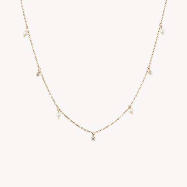 Celeste Drop Necklace, Bracelet & Earrings Set Diamond, Pearl & 14ct Solid Gold