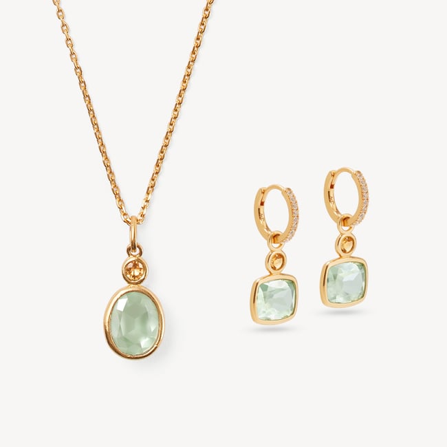 Duo Gemstone Necklace & Earrings Set Citrine, Green Amethyst & 18ct Gold Vermeil