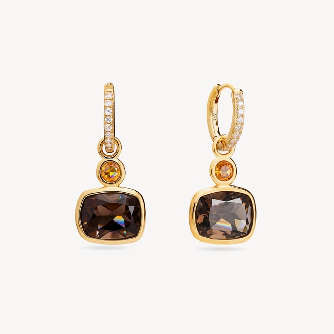 Duo Gemstone Necklace & Earrings Set Smoky Quartz, Citrine & 18ct Gold Vermeil